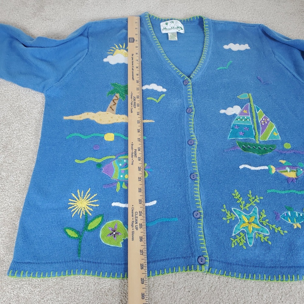 Quacker Factory Cardigan Women's 2X Blue Tropical Nautical Embroidered A100118 - Picture 4 of 8